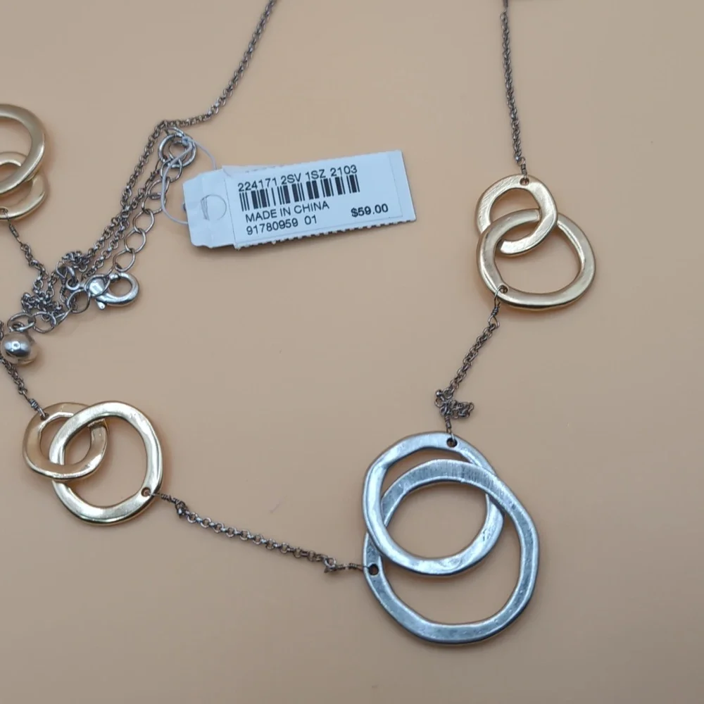 J. Jill Long Tri-Color Mixed Metal Link Necklace NWT